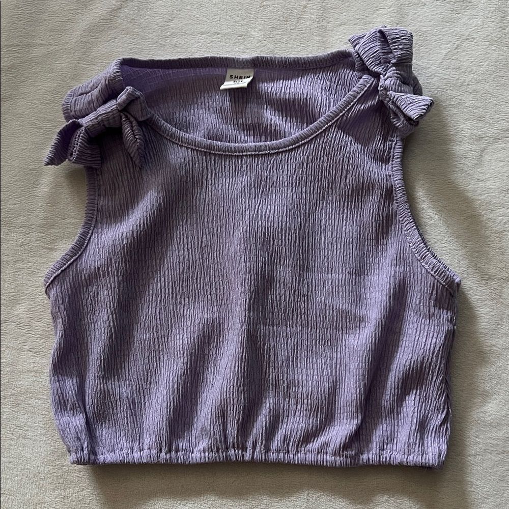 SHEIN Lavender Kids Tank Top with Bow Accents